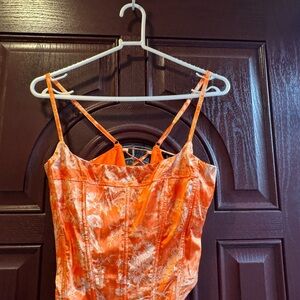 Vibrant Orange Strappy Corset Top